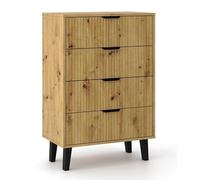 CDF Commode à 4 tiroirs pour salon, chambre à coucher, couloir, design moderne avec façades rainurées, grand espace de rangement, buffet avec tiroirs - Chêne Artisan Scandi 3S Slim