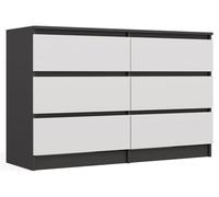 CDF Commode anthracite blanche avec 6 tiroirs, profondeur 30 cm, commode, pour salon, chambre à coucher, grand espace de rangement, convient pour organiser les vêtements, 120 cm de large, moderne