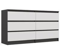 CDF Commode anthracite blanche avec 6 tiroirs, profondeur 40 cm, commode, pour salon, chambre à coucher, grand espace de rangement, convient pour organiser les vêtements, 138 cm de large, moderne