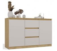 CDF Commode Basse 2 Portes et 3 Tiroirs Buffet Enfilade Meuble de Rangement Salon Chambre Bureau 120 x 40 x 75 cm - Chêne Artisan/Cachemire