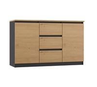 CDF Commode Basse 2 Portes et 3 Tiroirs Buffet Enfilade Meuble de Rangement Salon Chambre Bureau 120 x 40 x 75 cm - Chêne Artisan/Anthracite