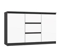 CDF Commode Basse 2 Portes et 3 Tiroirs Buffet Enfilade Meuble de Rangement Salon Chambre Bureau 120 x 40 x 75 cm - Anthracite/Blanc
