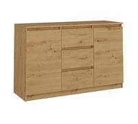 CDF Commode Basse 2 Portes et 3 Tiroirs Buffet Enfilade Meuble de Rangement Salon Chambre Bureau 120 x 40 x 75 cm - Chêne Artisan