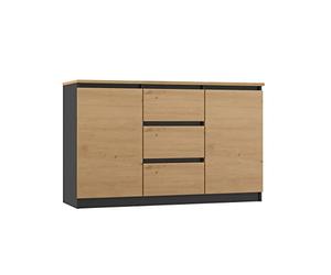 CDF Commode Basse 2 Portes et 3 Tiroirs Buffet Enfilade Meuble de Rangement Salon Chambre Bureau 120 x 40 x 75 cm - Chêne Artisan/Anthracite