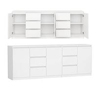 CDF Commode Blanche sans Poignées 200 cm - 3 Portes 6 Tiroirs Panneau 16 mm | Rails à Rouleaux, Charnières en Acier, pour Salon Chambre Bureau Entrée Couloir, Usage Quotidien à la Maison
