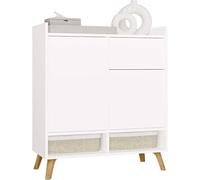 CDF Commode Colin, Meuble De Rangement Moderne avec 1 Tiroir, 2 Portes Et 7 Niches Ouvertes, Buffet sur Pieds Hauts pour Salon, Bureau Ou Chambre D’Enfant, Blanc Mat/Artisan, 80 X 92 X 35 Cm