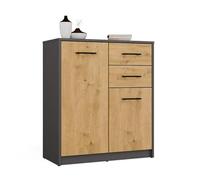CDF Commode Compacte Salon Chambre 2 Tiroirs 2 Portes Buffet Rangement Vêtements Documents, Meuble Gain Place Design Anthracite Artisan, Dimensions 35x74x85 cm Studio Compact, Poids 26,5 kg Meuble