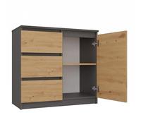 CDF Commode en chêne artisan/anthracite à 1 porte et 3 tiroirs et buffets, 75 cm de haut, pour le salon, 40 x 80 x 75 cm