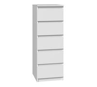CDF Commode Haute 5 Tiroirs Blanc 40 x 45 x 111 cm - Meuble Étroit pour Salon Chambre Ou Couloir, Buffet Highboard Grande Capacité