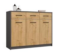 CDF Commode Large Salon Chambre Bureau 3 Tiroirs 3 Portes, Buffet Rangement Vêtements Documents, Armoire Multifonction Design Anthracite Artisan, Dimensions 35 x 109 x 85 cm Moderne Élégant, 26,5 kg