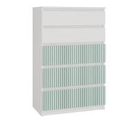 CDF Commode Malwa M5 | Couleur : Blanc/Vert Menthe | Armoire pour Documents, Petits Objets | Idéal pour Salon, Chambre à Coucher, Chambre d'enfant, | 5 tiroirs spacieux