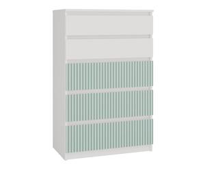CDF Commode Malwa M5 | Couleur : Blanc/Vert Menthe | Armoire pour Documents, Petits Objets | Idéal pour Salon, Chambre à Coucher, Chambre d'enfant, | 5 tiroirs spacieux