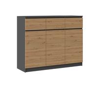 CDF Commode Moderne 3D3S (3 Portes, 3 tiroirs) | Couleur : Anthracite - Chêne Artisan | Meuble de Rangement, pour Petits Objets | Idéal pour Le Salon, la Chambre à Coucher, la Chambre d'enfant