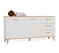 CDF Commode Olympo Blanc Chêne Artisan 3 Tiroirs 2 Portes 150 cm | panneau de particules 16 mm, finition mate, blanc et chêne artisan, 150 x 75 x 40 cm, montage soi-même, poids 47 kg