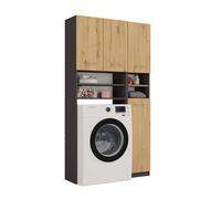 CDF Ensemble de Salle de Bain Meuble Dessus Machine à Laver avec Colonne Haute de Rangement 10 Étagères Gain de Place 96 x 180 x 30 cm - Anthracite/Chêne Artisan