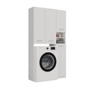 CDF Ensemble de Salle de Bain Meuble Dessus Machine à Laver avec Colonne Haute de Rangement 10 Étagères Portes Longues Gain de Place 96 x 180 x 30 cm - Blanc