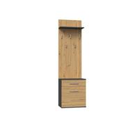 CDF Ensemble d'Entrée Vestiaire avec Porte-Manteau Mural 5 Crochets et Meuble à Chaussures avec Tiroir et Étagère de Rangement Couloir Bureau Design Moderne - Chêne Artisan/Anthracite