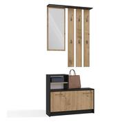 CDF Armoire Vera | Couleur : Anthracite - Chêne Artisan | Grand miroir | Cintre | Armoire à chaussures spacieuse | Idéal pour couloir, couloir | Étagères pratiques | Design moderne