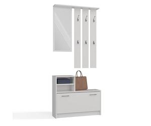 CDF Ensemble Meubles Entrée Complet Vestiaire Miroir Porte-manteaux Mural 6 Crochets Armoire à Chaussures 9 Paires Rangement Couloir Moderne Blanc Compact Gain Place Placard Vestiaire 85 x 24 x 180 cm
