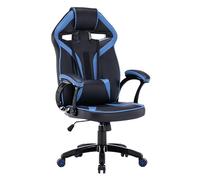 CDF Fauteuil Gaming Drift Bleu - Chaise Ergonomique 360° pour PC, Similicuir + Mousse Mesh, Tilt, vérin à gaz, 2 Coussins, roulettes en Caoutchouc silencieuses