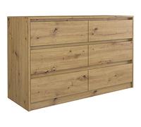 CDF Grande Commode 120 cm avec 6 Tiroirs Bahut Meuble de Rangement Salon Chambre Couloir Buffet Design Moderne sans Poignées Robuste et Stable 120 x 40 x 73,5 cm - Chêne Artisan