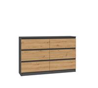 CDF Malwa M6 120 | Couleur : anthracite - chêne artisan | Armoire à documents, petits objets | Idéal pour le salon, la chambre à coucher, la chambre d'enfant, l'adolescent et le bureau | 6 tiroirs