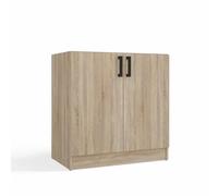 CDF Meuble Bas Cuisine KATIA D-80 Chêne Sonoma 80x45,5x82 cm 2 Portes Meuble Sous Plan De Travail Évier Cuisine Avec Poignées Noires Panneau Laminé 16 mm Sans Plan De Travail Rangement Pratique Maison