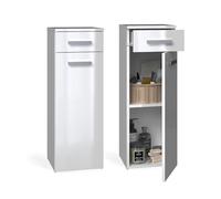 CDF Meuble de Salle de Bain Colonne Basse Armoire de Rangement avec 1 Tiroir et 1 Porte Petit Placard pour Salle d'eau Buanderie Étagères Design Moderne 30 x 30 x 85 cm - Blanc Brillant