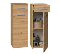CDF Meuble de Salle de Bain Colonne Basse Armoire de Rangement avec 1 Tiroir et 1 Porte Petit Placard pour Salle d'eau Buanderie Étagères Design Moderne 30 x 30 x 85 cm - Chêne Artisan