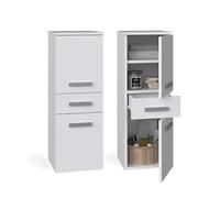CDF Meuble de Salle de Bain Colonne Basse Armoire de Rangement avec 1 Tiroir et 2 Portes Petit Placard pour Salle d'eau Buanderie Étagères Design Moderne 30 x 30 x 85 cm - Blanc