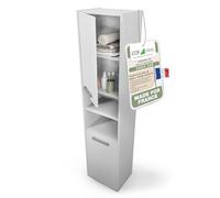 CDF Meuble de Salle de Bain - Colonne de Rangement étroite 40 x 30 x 170 cm avec Porte et étagères - Armoire Haute Moderne pour Salle de Bain - Blancs