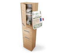 CDF Meuble de Salle de Bain - Colonne de Rangement étroite 40 x 30 x 170 cm avec Porte et étagères - Armoire Haute Moderne pour Salle de Bain - Chêne Artisan