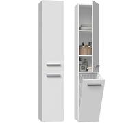 CDF Meuble de Salle de Bain Colonne Haute Armoire de Rangement avec Panier à Linge et Portes Longues Meuble Colonne pour Salle d'eau Buanderie Étagères Design Moderne 31 x 30 x 174 cm - Blanc