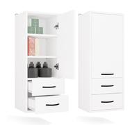 CDF Meuble de Salle de Bain Mural 35 cm avec Porte Tiroirs et Niche Haute | Rangement vertical, format étroit, pour WC, gain de place, étagère fixée au mur, usage quotidien, faible profondeur