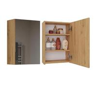 CDF Meuble de Salle de Bain Suspendu avec Miroir Armoire de Toilette Murale 1 Porte 3 Étagères au-Dessus du Lavabo Gain de Place 40 x 60 x 22 cm - Chêne Artisan