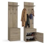 CDF Meuble d'entrée Vestiaire avec Porte Manteau Ensembles 3in1 de Meuble d'entrée Banc à étagères pour Couloir Compact 5 Crochets Armoire à Chaussures Chêne Sonoma Installation Facile