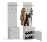 CDF Meuble d'entrée Vestiaire avec Porte Manteau Ensembles 3in1 de Meuble d'entrée Banc à étagères pour Couloir Compact 5 Crochets Armoire à Chaussures Blanc Installation Facile
