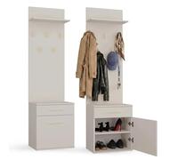 VIONI - Meuble vestiaire d'entrée - Portemanteau mural avec étagère - 5 crochets - Tiroir + meuble de rangement - Beige