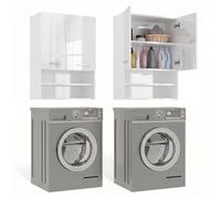 CDF Meuble Dessus Machine à Laver Armoire de Salle de Bain Suspendue Étagère Murale de Rangement 4 Niveaux 64 x 90 x 30 cm - Blanc Brillant
