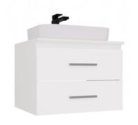 CDF Meuble sous Lavabo Salle de Bain Suspendu 60 cm - Blanc 2 Tiroirs | Fixation Murale, Rangement pour Articles de Toilette, Façade Lisse, Poignées, Accessoires de Toilette, Usage Quotidien