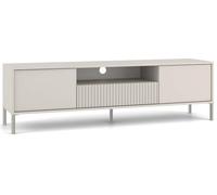 CDF Meuble TV bas moderne de 164 cm avec pieds en métal, aspect lamelles, avec tiroir, en cachemire, beige