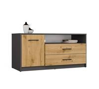 CDF Meuble TV Bas Salon Compartiment Ouvert Télévision 2 Tiroirs 1 Porte, Commode Buffet Compact Rangement Design Anthracite Artisan, Dimensions 45x109x53 cm Moderne TV Étagère, Poids 35 kg Meuble