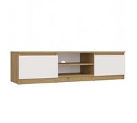 CDF Meuble TV - Meuble TV avec guide-câbles et façades push-to-open - 140 cm - Meuble TV bas pour salon, chambre à coucher - Espace pour plantes décoratives - Chêne Artisan blanc RTV140