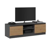 CDF Meuble TV Moderne Banc TV de Salon Support Multimédia avec Rangement et Passage de Câbles Design Scandinave sans Poignées pour Salon et Bureau 120 x 40 x 36 cm - Chêne Artisan/Anthracite