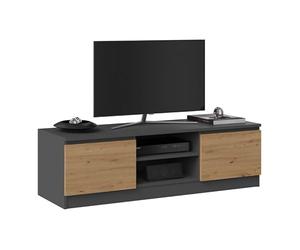 CDF Meuble TV Moderne Banc TV de Salon Support Multimédia avec Rangement et Passage de Câbles Design Scandinave sans Poignées pour Salon et Bureau 120 x 40 x 36 cm - Chêne Artisan/Anthracite