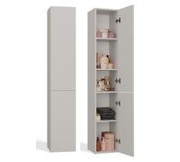 CDF NEL II Armoire de salle de bain, haute, couleur : cachemire (beige), étagère de salle de bain, meuble de rangement, étagères spacieuses, portes, montage facile, poignées élégantes