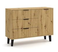 CDF Scandi 1D3S Slim Commode à 3 tiroirs et 1 porte pour salon, chambre à coucher, couloir, design moderne avec façades rainurées, grand espace de rangement, buffet avec tiroirs