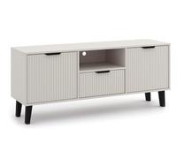 CDF Scandi 2D1S Meuble TV bas beige moderne meuble de rangement avant strié style scandinave élégant cachemire