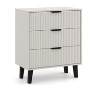 CDF Scandi 3S Slim Commode à 3 tiroirs pour salon, chambre à coucher, couloir, design moderne avec façades rainurées, grand espace de rangement, buffet avec tiroirs, en cachemire, beige