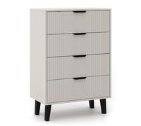 CDF Scandi 3S Slim Commode à 4 tiroirs pour salon, chambre à coucher, couloir - Design moderne avec façades rainurées - Grand espace de rangement - Buffet avec tiroirs - Cachemire beige